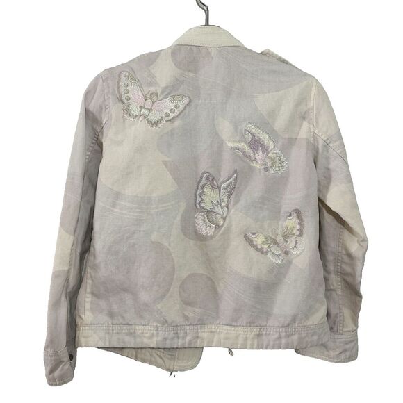 Zadig Voltaire Kavy Zip-Front‎ Camo-Print Jacket Butterfly Embroidery In Snow S - Picture 1 of 6